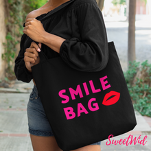 Load image into Gallery viewer, Large Black Smile Tote Bag With Zipper
