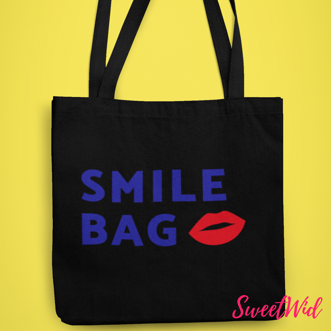 ＊韓国＊［COOL SMILE CLUB］Cool Canvas Tote Large Black Large Black Smile Tote Bag With Zipper – SweetWid