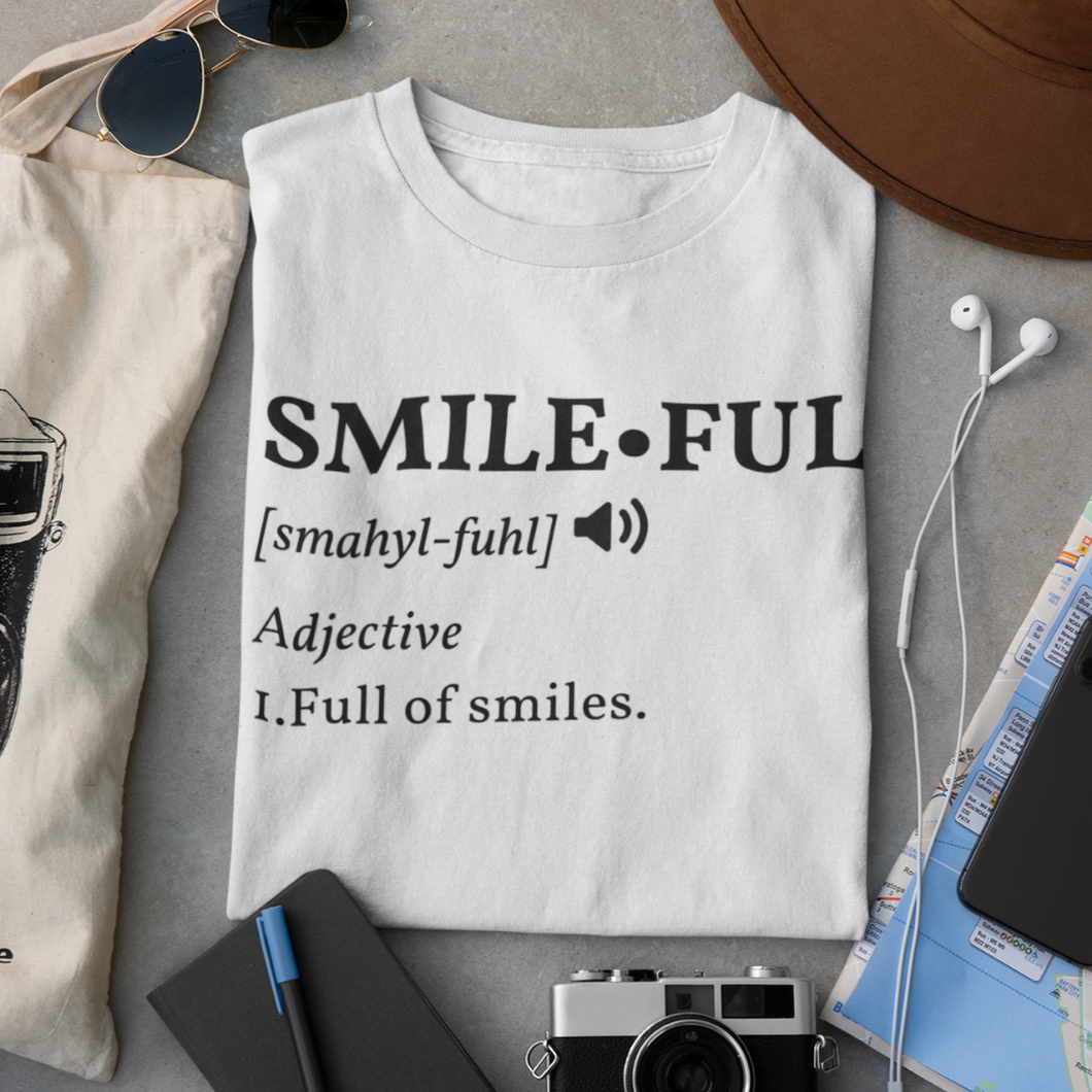 Smileful Adjective definition white short sleeve t-shirt