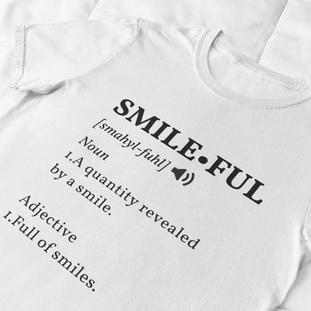 Smileful definition white short sleeve t-shirt